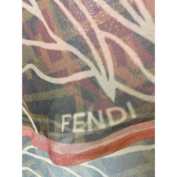 Vintage Fendi 100 % Silk Scarf Floral Print Brown Orange Italy Logo Boho Y2K - Picture 2 of 7
